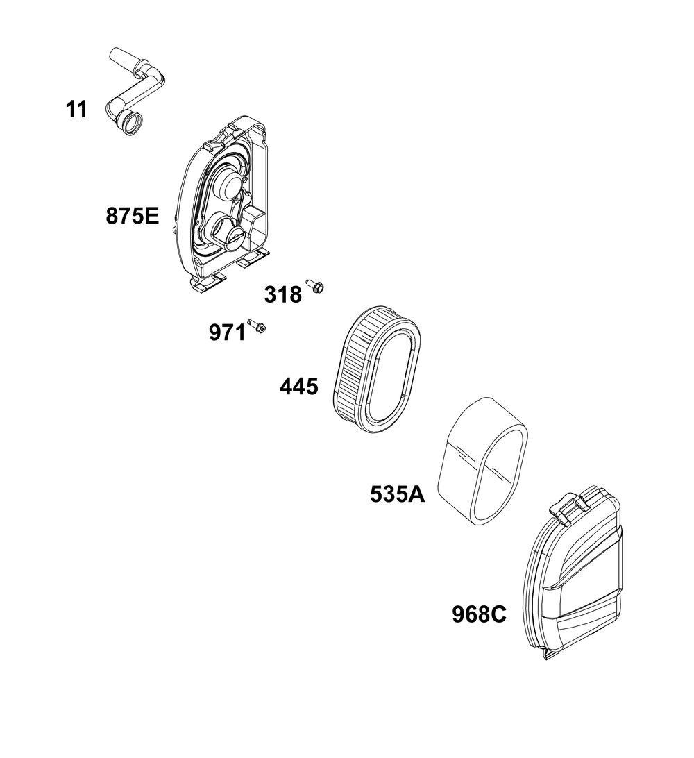 Air Cleaner Group Diagram and Parts List for 104M02-0015-H5 100000 - 19Z999 Briggs and Stratton Engine